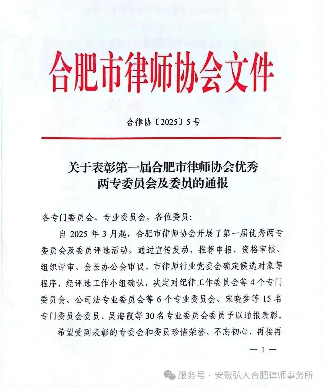 弘大荣誉 | 李岩律师荣获“合肥市第一届优秀专业委员会委员”表彰